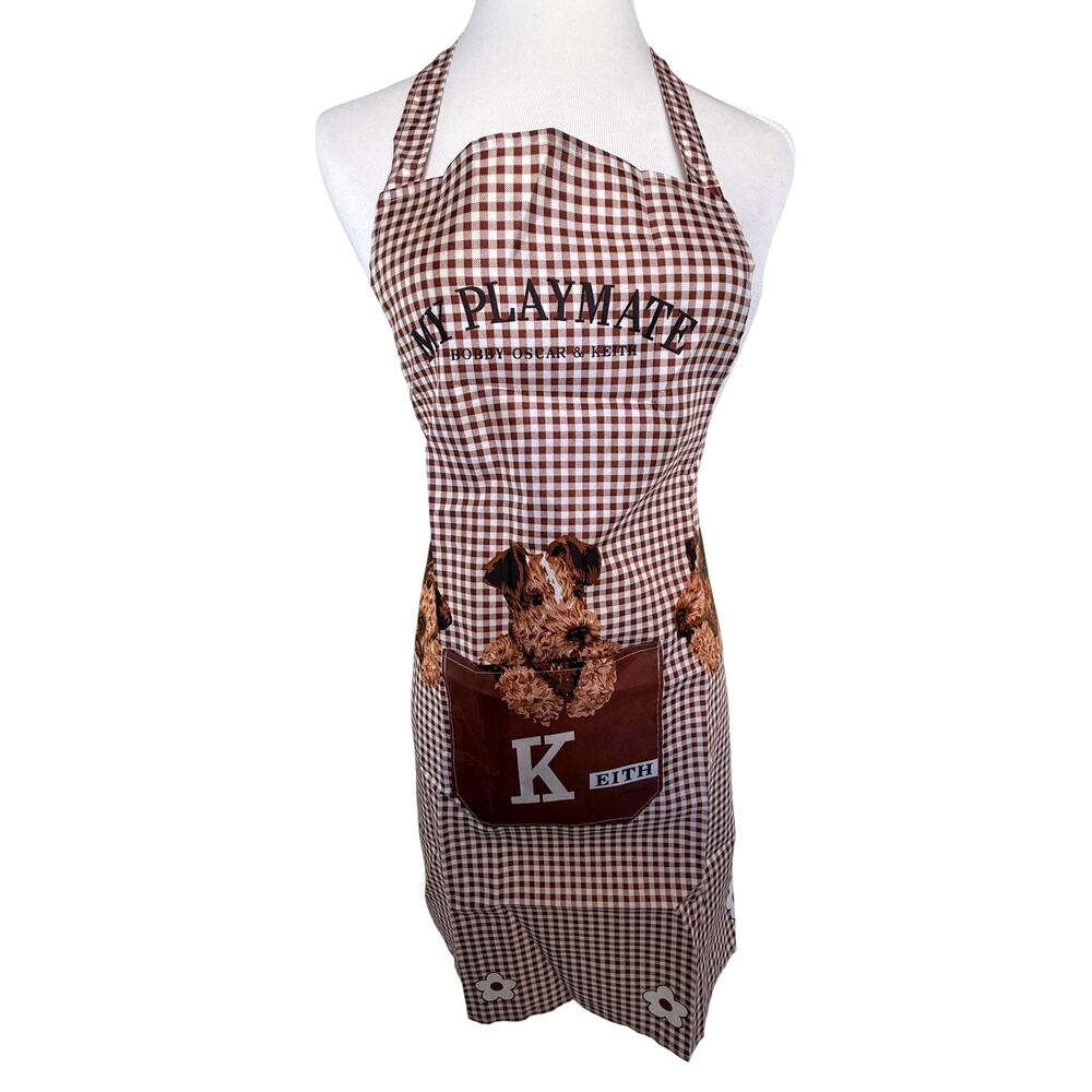 SKU2990 Bib Apron with Terrier Dog Big Pocket Brown & White NWOT